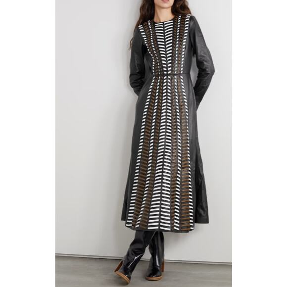 NWT GABRIELA HEARST + NET SUSTAIN Julian Whipstiched Leather Maxi Dress Medium - Picture 1 of 11